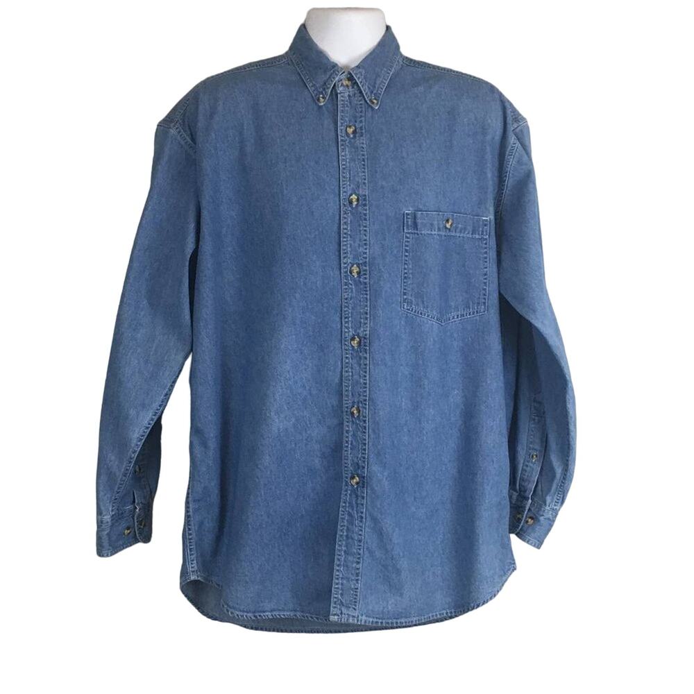 American Terrain Men's Denim Long Sleeve Button-up Shirt Size L